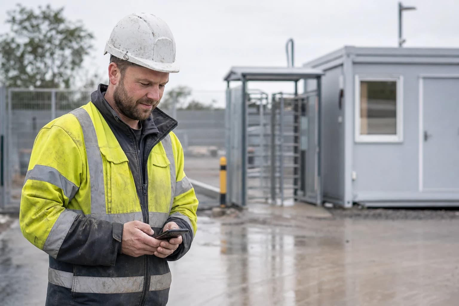 Construction professional reviewing an opportunity by phone