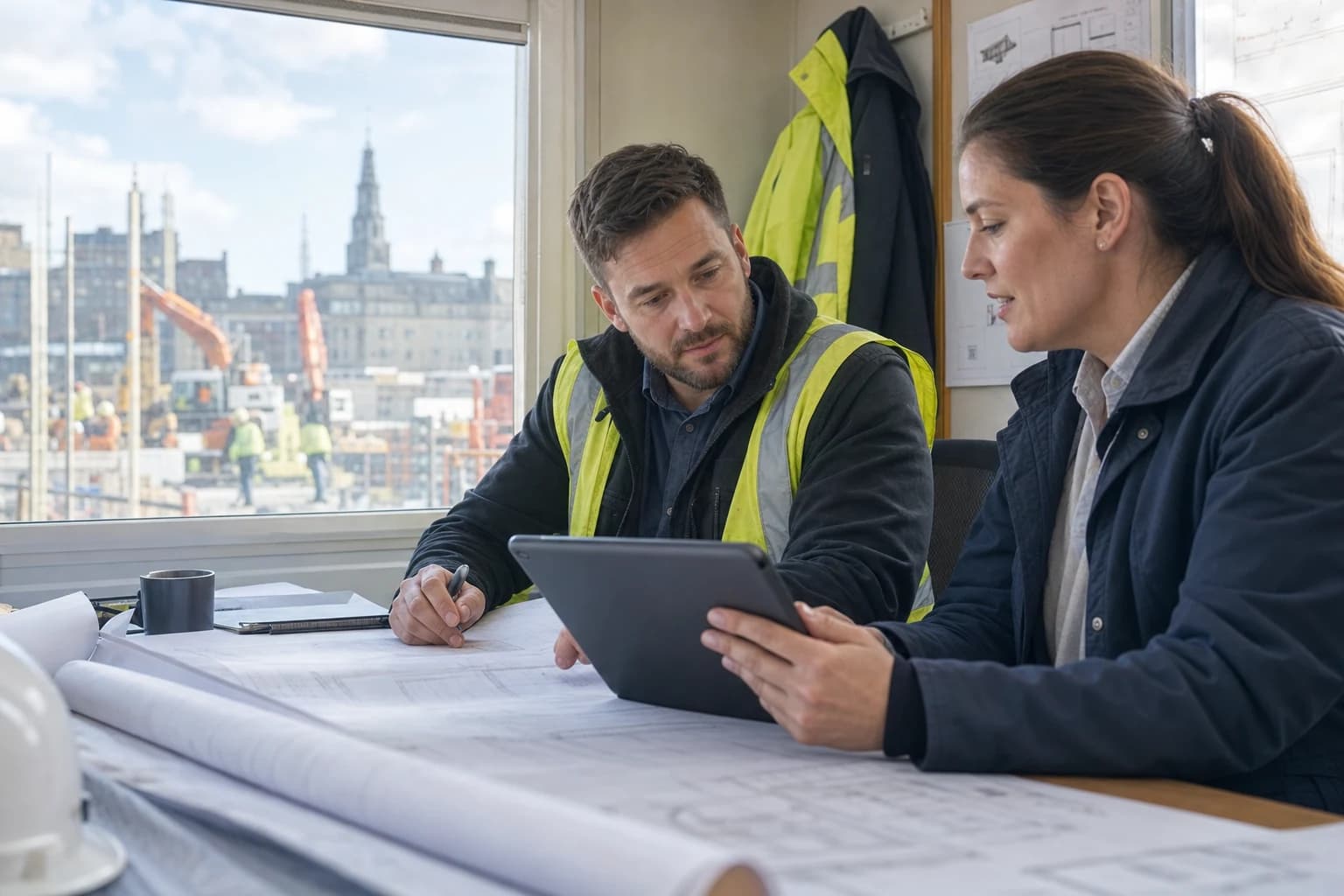 Project manager and recruiter reviewing workforce requirements
