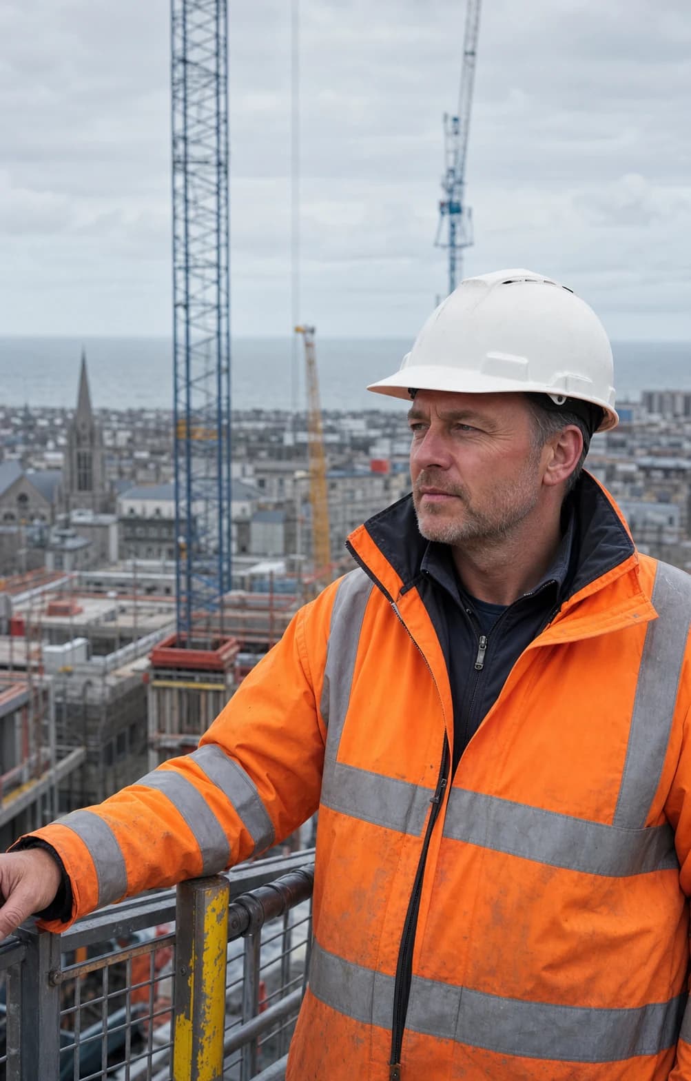 Experienced construction professional overlooking an Aberdeen project